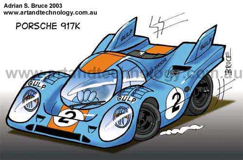 Car Cartoon Lemans 1971 Gulp Porsche 917k caricature