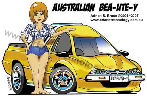 Car Cartoon Australian muscle and car UTE caricature