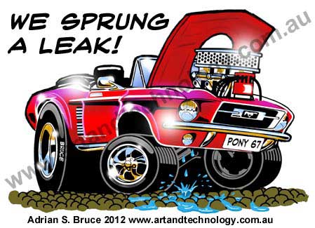 Car Cartoon 1967 V8 Mustang Breaks Down hot rod cartoon
