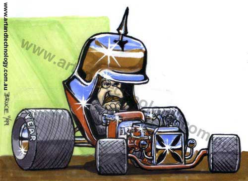 Car Cartoon Hot Rod: Baron T. Daniel show hot rod caricature