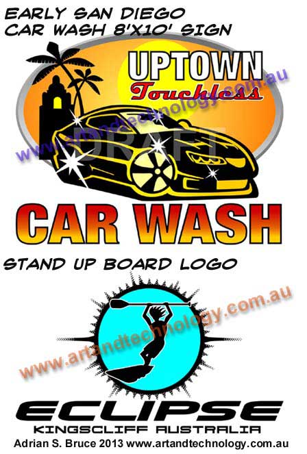 Car Cartoon Recent CAR WASH Sign and SURF Logo