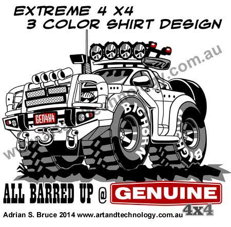 Car Cartoon Vector Cartoon Extreme 4 x4 Shirt Design for Genuine 4x4