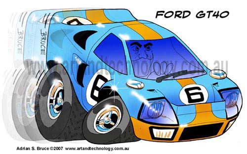 Car Cartoon Ford GT40 caricature design