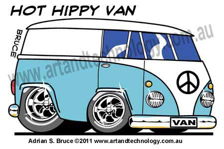 Car Cartoon Hot Hippy Van Vector Logo Design