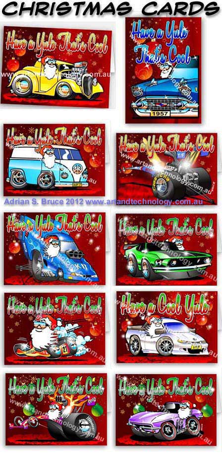 Car Cartoon Santa, Hot Rod and  Custom Christmas Cards
