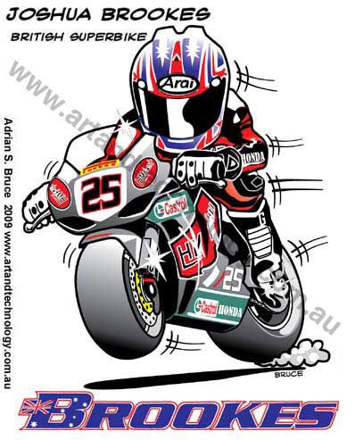Car Cartoon Joshua Brookes - Honda, British Superbike caricature for stickers
