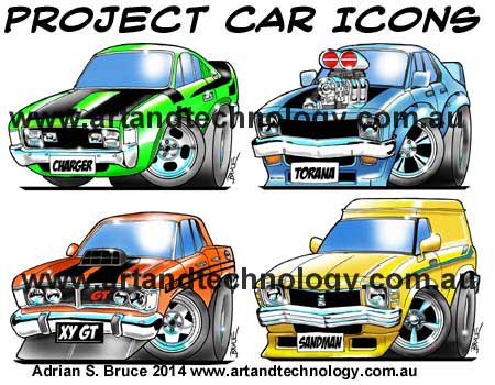 Car Cartoon Muscle Car Caricature Icon Samples