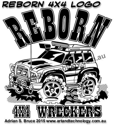 Car Cartoon REBORN 4x4 black and white Business Logo