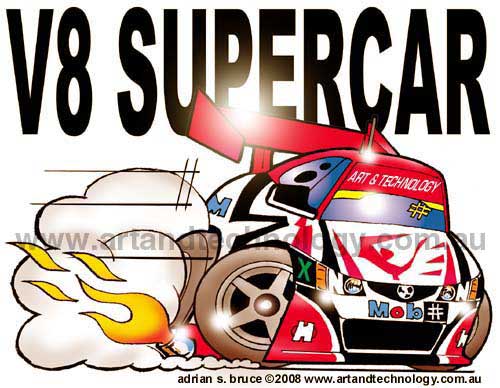 Car Cartoon V8 muscle touring car racing caricature