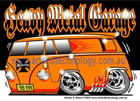 Car Cartoon Hot Rod V8 VW Kombi Van rod cartoon