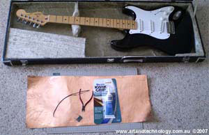 stratocaster and copper shim for shielding